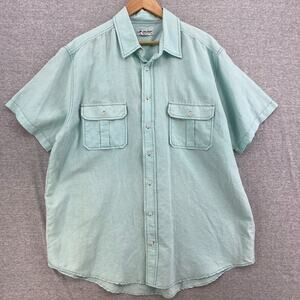 Old Navy Shirt Mens XL Blue Island Linen Blend Button Down Short Sleeve Pockets